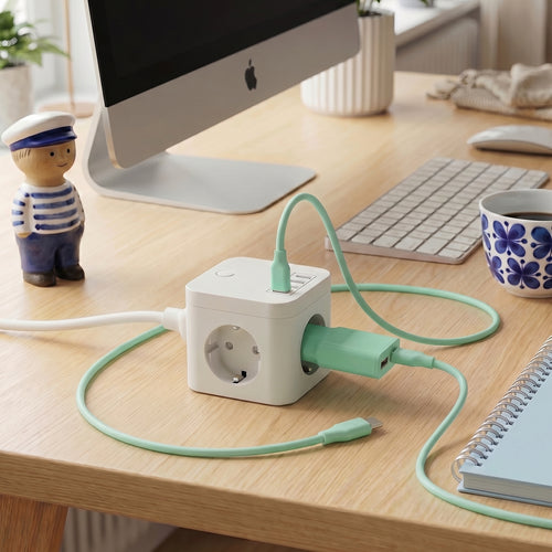 Grön laddare med USB-A och USB-C