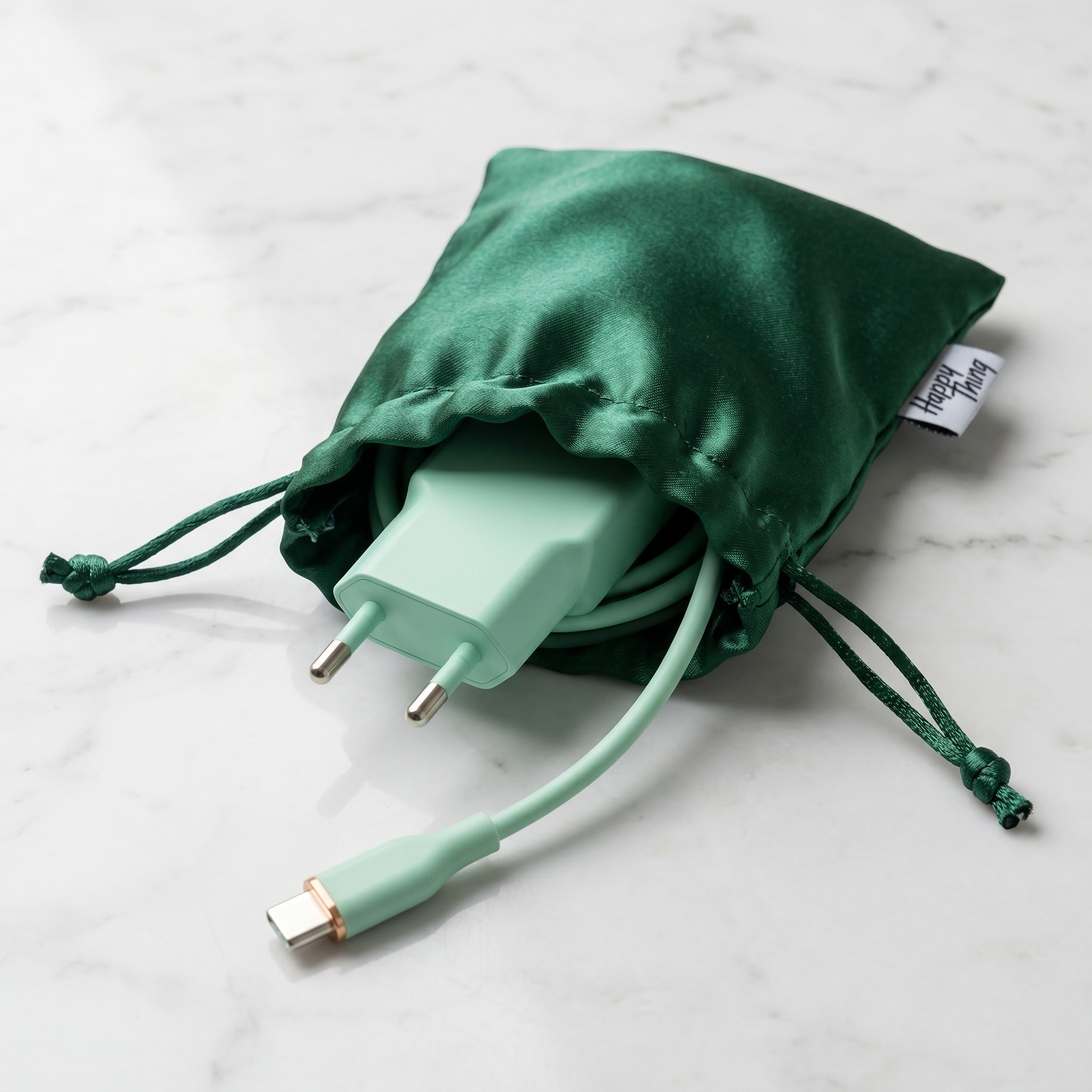 Grön snabbladdare med USB-A och USB-C