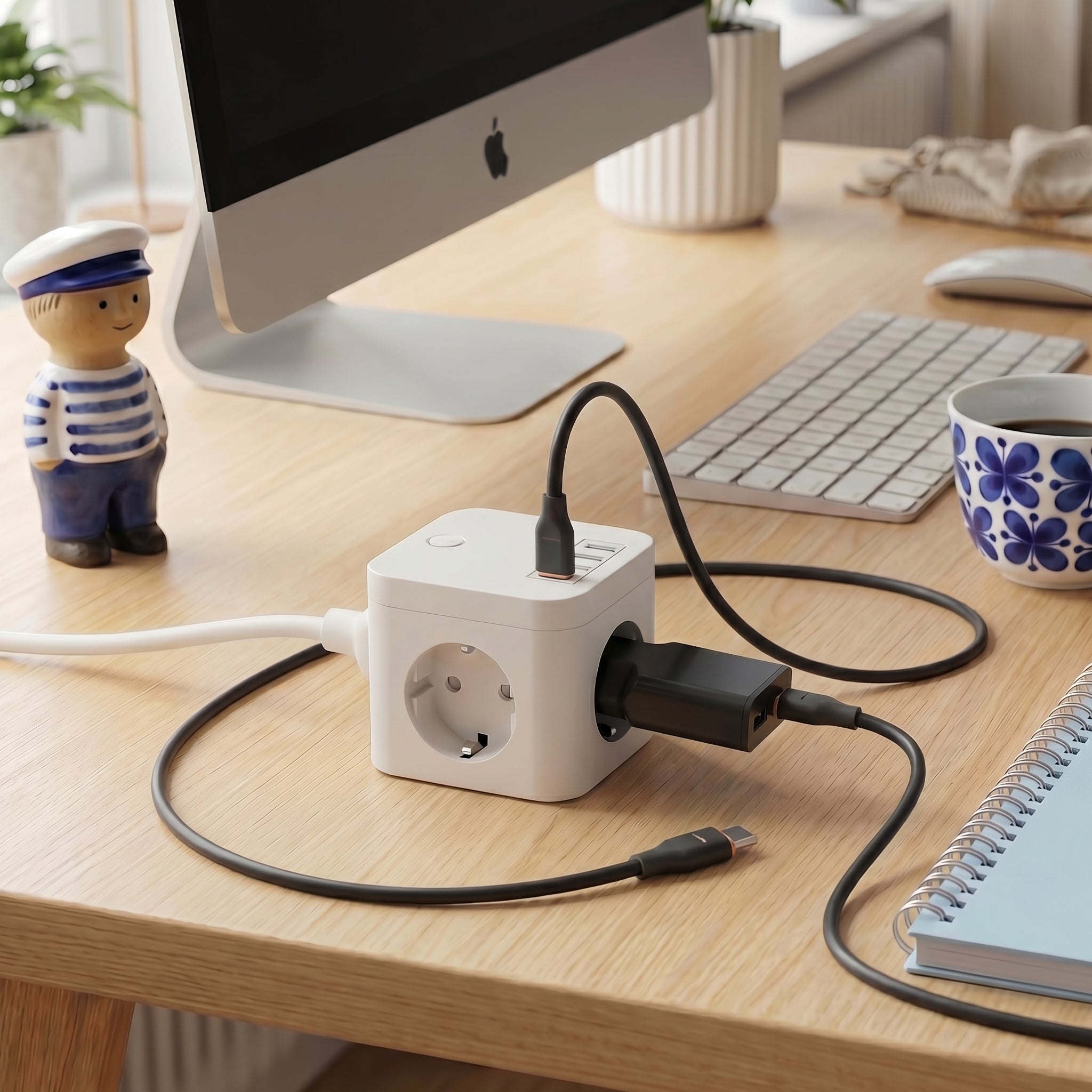 Svart laddare med USB-A och USB-C