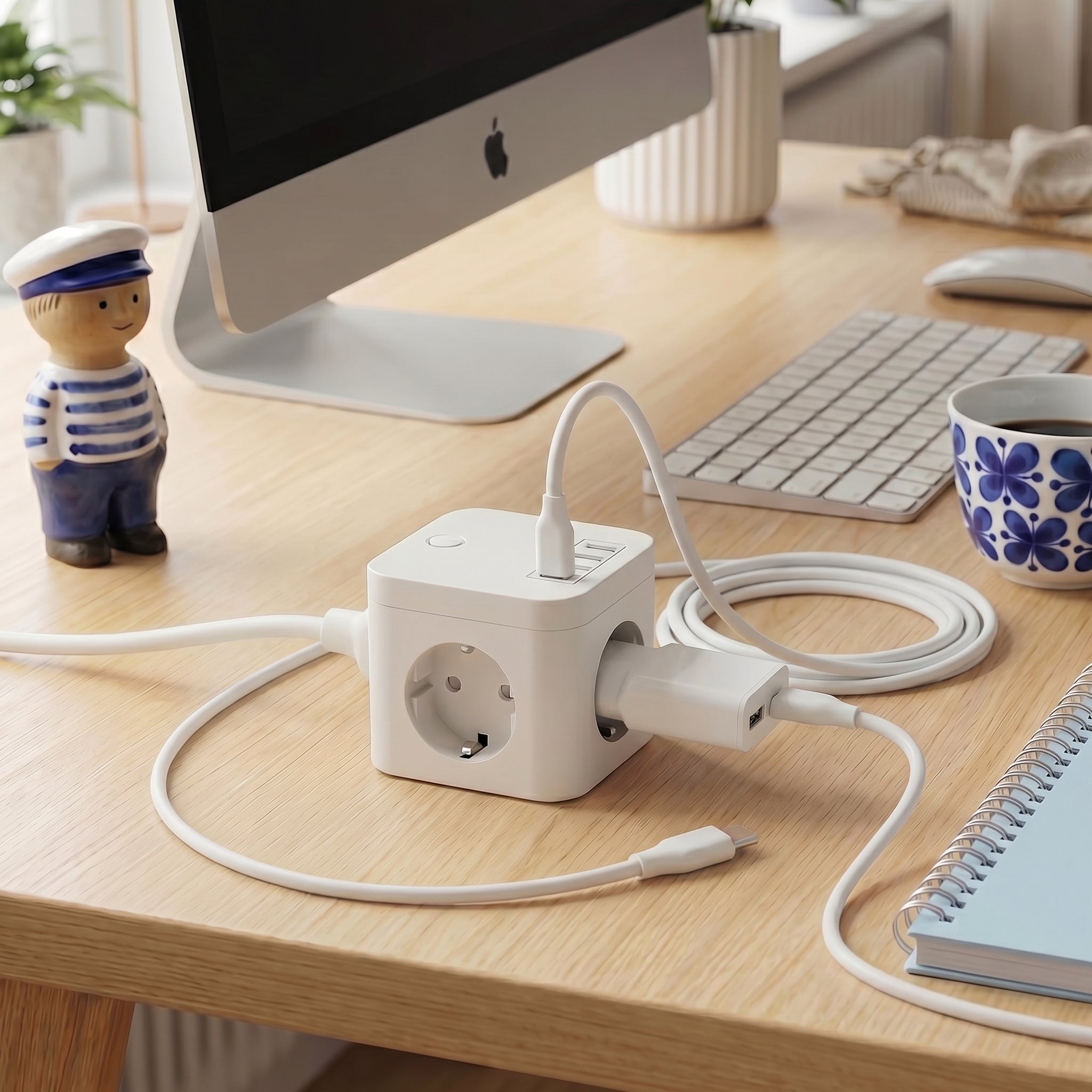 Vit laddare med USB-A och USB-C